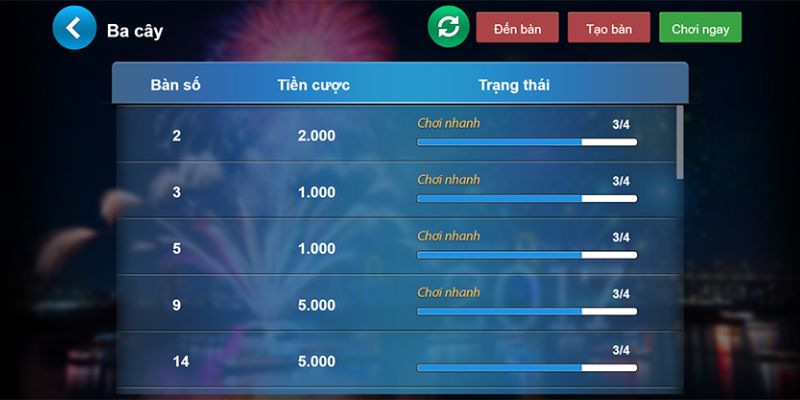 Bàn chơi ba cây online